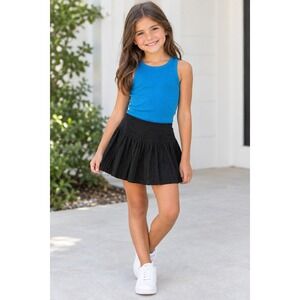 Suzette Collection Girls Blue Ribbed Tank and Black Pleated Skort Set Size 7